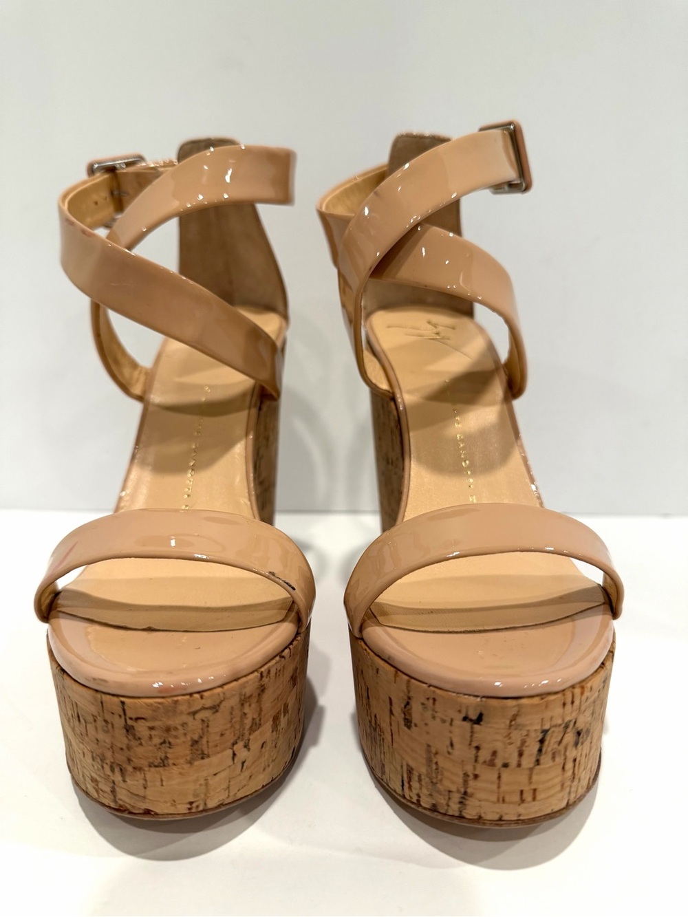 Giuseppe Zanotti Nude Patent Leather Cork Platform Wedges EU 36.5 Made in Italy - Picture 10 of 13
